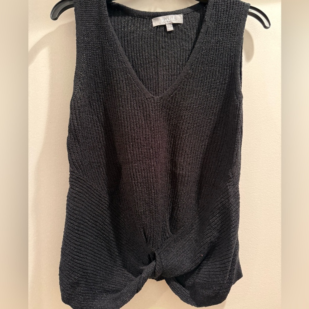 Marled Black Textured Knit Top